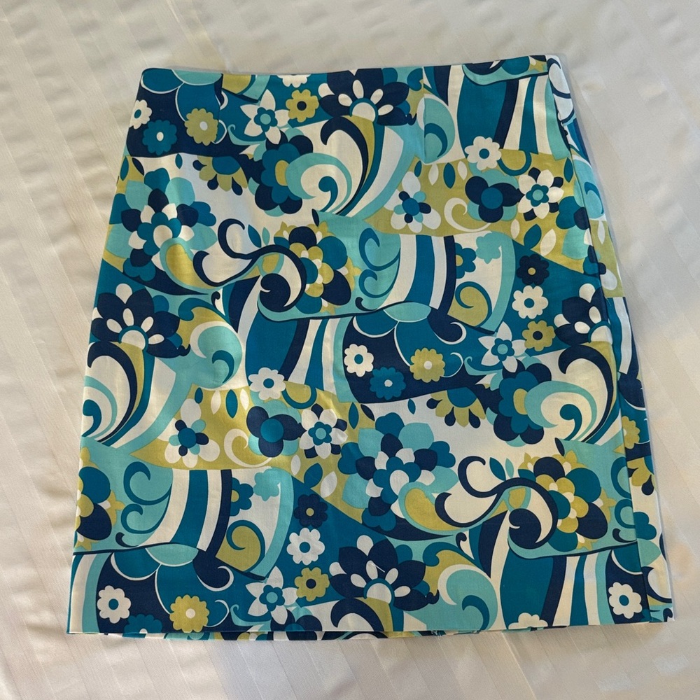 Geoffrey Beene Vibrant Retro Floral Mini Skirt - Blue, Green, White, and Yellow